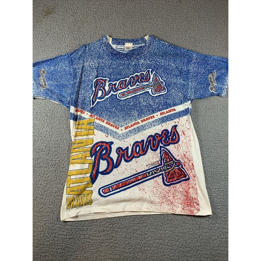 Vintage 90s Atlanta Braves Shirt AOP  Size XL MLB Single Stitch Rare